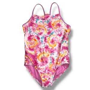 Speedo Girls One Piece Swimsuit Tie Dye Pink Blue Orange Large
